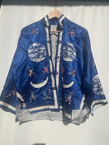 Antique Chinese Blue Silk Embroidered Jacket