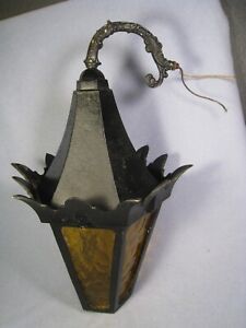 Vintage Gothic Arts Crafts Witches Hat Cast Metal Porch Hanging Light