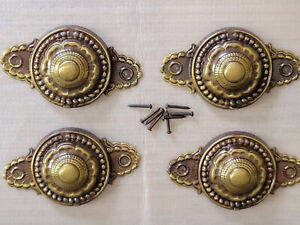 Nos Vintage Stamped Brass Drawer Pull Backplates Undrilled Read 