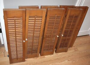 Vintage Lot Of 8 32 Tall Double Natural Wood Window Shutters With Some Hardware