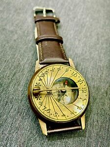 Antique Brass Steampunk Wrist Sundial Watch Nautical Compass