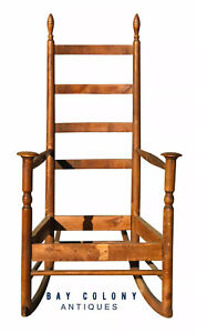 19th C Antique New England Shaker Birch Mushroom Arm Rocking Chair