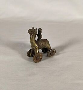 Antique Indian Brass Rolling Horse Temple Toy