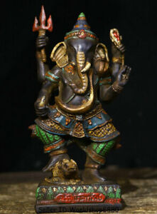 7 4 Old Tibet Bronze Painting Ganesh Lord Ganesha Elephant God Buddha Statue