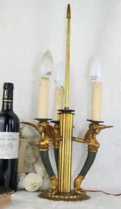 Antique French Napoleon Iii Bouillotte Table Lamp Caryatids Mermaids Figurine