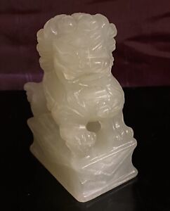 Translucent Celadon Jade Chinese Antique Foo Dog Carving 2 75 Tall
