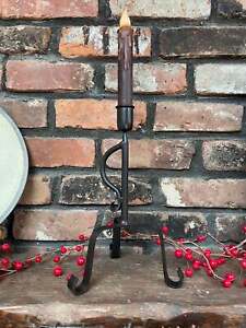 Primitive Early American Colonial Black Metal Hammered Candlestick Holder
