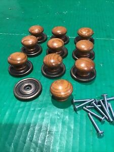 Lot Of 10 Domed Round Oak Wood Cabinet Knobs Drawer Pulls W Back Plate B 711 0