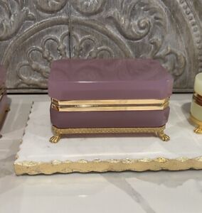 French Opaline Glass Jewelery Casket Trinket Box Purple Lavender Amethyst France