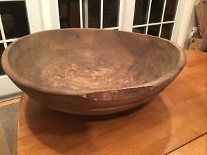 Early Large Antique Primitive Turned Wooden Dough Bowl Approx 20 5 X 19 75 