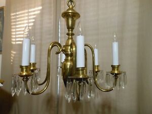 Antique Colonial Style Heavy Brass Hanging Chandelier 6 Light 50 X 25 