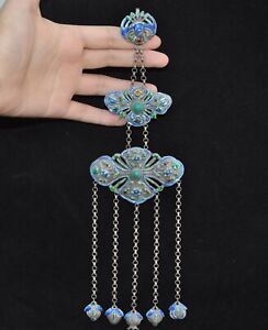 79g 999 Pure Silver Cloisonne Bats Tassel Ancient Clothes Waist Accessories Bell