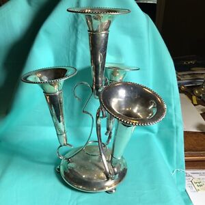Antique Celtic Silver Plate 4 Trumpet Epergne Centerpiece Made In England