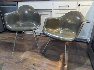 Pair Of Herman Miller Eames Olive Green Fiberglass Chairs 1960 S