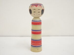 6229951 Japanese Folk Craft Wooden Kokeshi Doll 18 3cm Signed Artisan Wor