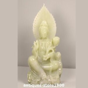 12 6 Natural Hetian White Jade Guan Yin Ruyi Bodhisattva Buddha Statue