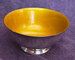 1960s Reed Barton Luxury Dish Yellow Bowl Enamel Silverplated Footed 102