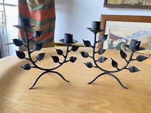 Old Vintage Wrought Iron Metal Candlesticks Arts Crafts Candle Holders Hand Made
