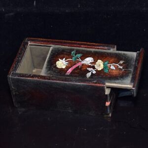 Natural Ebony Wood Handwork Inlay Shell Flower Bird Organ Box Jewelry Box