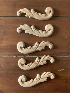  5 Carved Wood Furniture Decorative Trim Accent Appliqu Cartouches Set Lot 2