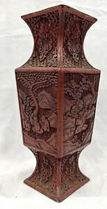 19th Century Remarkable Antique Carved Chinese Cinnabar Lacquered Form Vase 