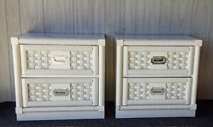 Dixie Weve Rattan Campaign Style White Hollywood Regency Nightstands A Pair