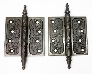 Pair Antique Ornate Eastlake Victorian Steeple Tip Door Hinges 4 X 4 