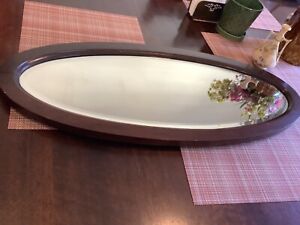 Antique Victorian Long Oval Beveled Glass Mirror Wood Frame
