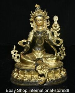 9 6 Old Tibet Red Copper Gilt Buddhism Green Tara Enlightenment Goddess Statue