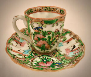 Antique Famille Rose Chinese Demitasse Cup Saucer