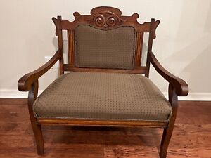 Superb Antique Carved Victorian Eastlake Oak Loveseat Settee Chair Sofa Bench