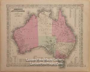 1866 Johnson S Australia Van Diemen Land Rare Atlas Map Perth Queensland