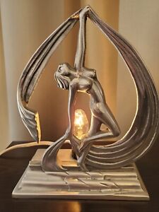 Antique Art Deco Dancing Lady Bust Glass Statue Sculpture Nude Lamp