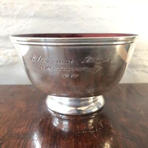 Towle Silversmiths Silver Plated 5002 Red Enameled Bowl Engraved 1967