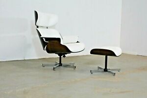 Vintage Mid Century Modern Selig Eames Style Leather Lounge Chair Ottoman
