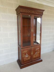Jasper Cabinet Chinoiserie Hand Paint Decorated 4 Door Lighted Curio Cabinet