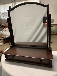 Antique Wood Shaving Mirror With Drawer