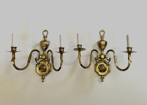 Pair Vintage Candelabra Solid Brass Ornate Wall Sconce Light Fixtures Excellent 