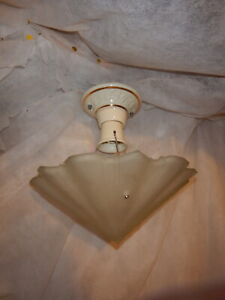 Art Deco Consolidated Frosted Glass Shade W Porcelain Light Fixture Ca 1930s