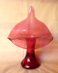 Pair Antique Pink Cranberry Glass Jack In The Pulpit Vases Hand Blown Art Glass