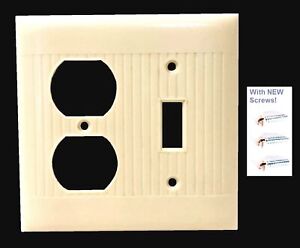 Vintage Ribbed Ivory Bakelite Duplex Toggle Switch Outlet Wall Plate Sierra Mcm