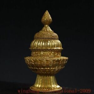 10 4 Tibet Tantra Buddhism Bronze Gilt Eight Treasures Sacrifice Rice Box Statue