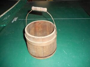 Vintage Wooden Firkin Primitive Bucket With Handle