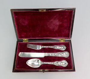 C1850 Magnificent Chinese Export Silver Youth Set Original Box By Leeching