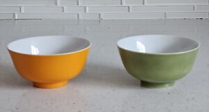 Vintage Elegant Chinese Ming Fine Yellow Green Glazed Pair Bowls 5 X 2 5 