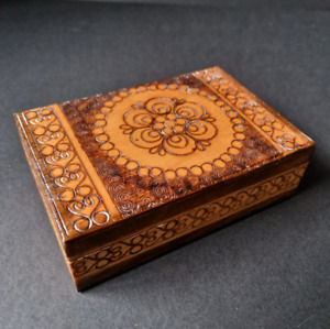 Vintage Folk Art Carved Wooden Box With Hinged Lid Decorative Florentine