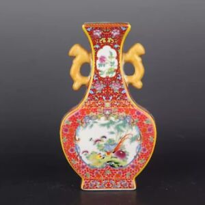 Chinese Red Enamel Porcelain Qing Yongzheng Flowers Birds Pattern Vase 10 0 Inch