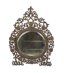 Antique Demon Faces Brass Table Or Wall Beveled Mirror Bacchus Oddity Unique