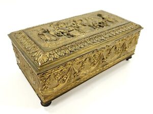 Fine Antique French Gilt Metal Box Retailed By B Altman Co Wood Lined