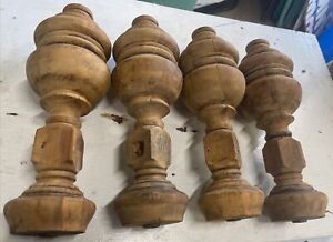 4 Vintage Architectural Salvage French 12 Wooden Turned Legs Set Of 4 Antiqued